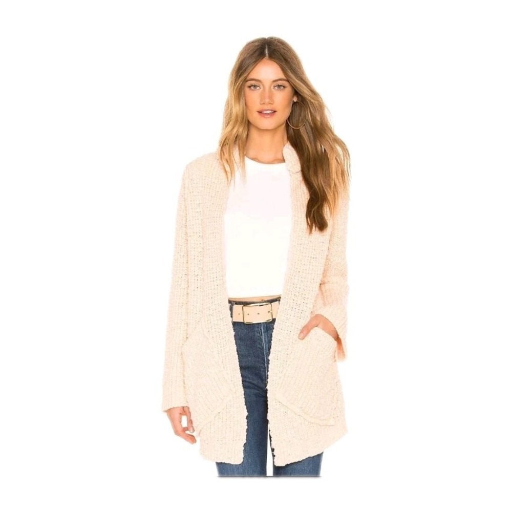 Free People Waterfront Womens Sz XSMALL Cardigan Sweater Peach Sweater Long Hood - Picture 1 of 7